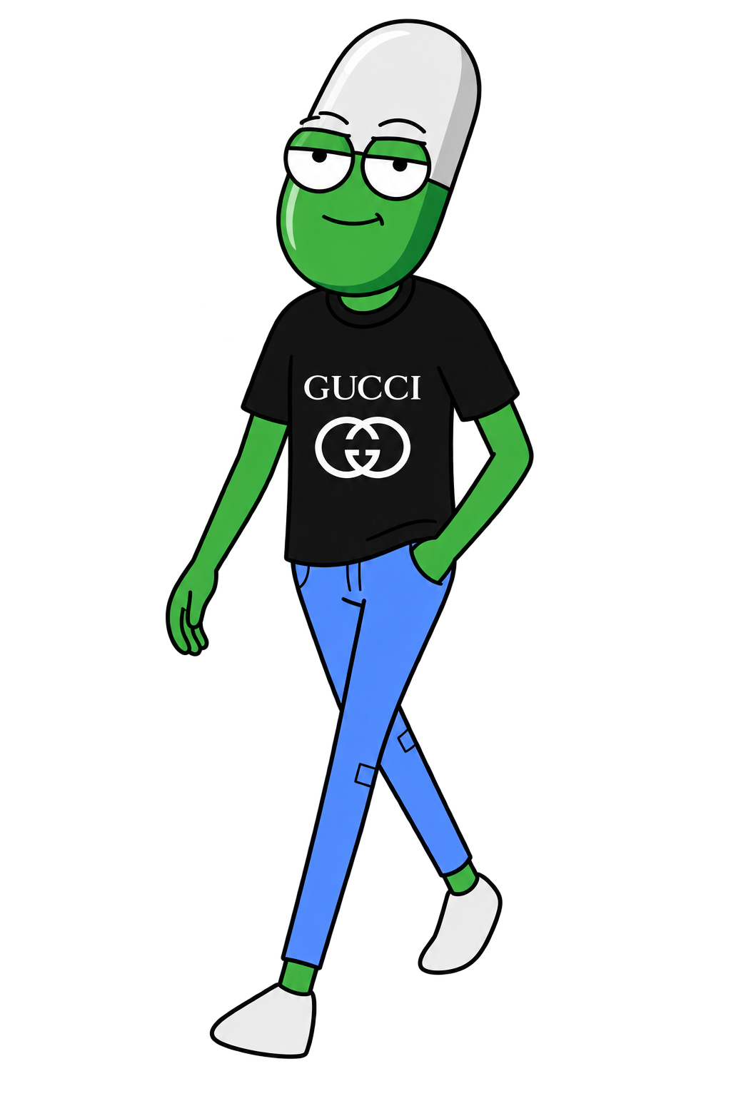 GUCCI PUMP walking confidently with one hand in his pocket